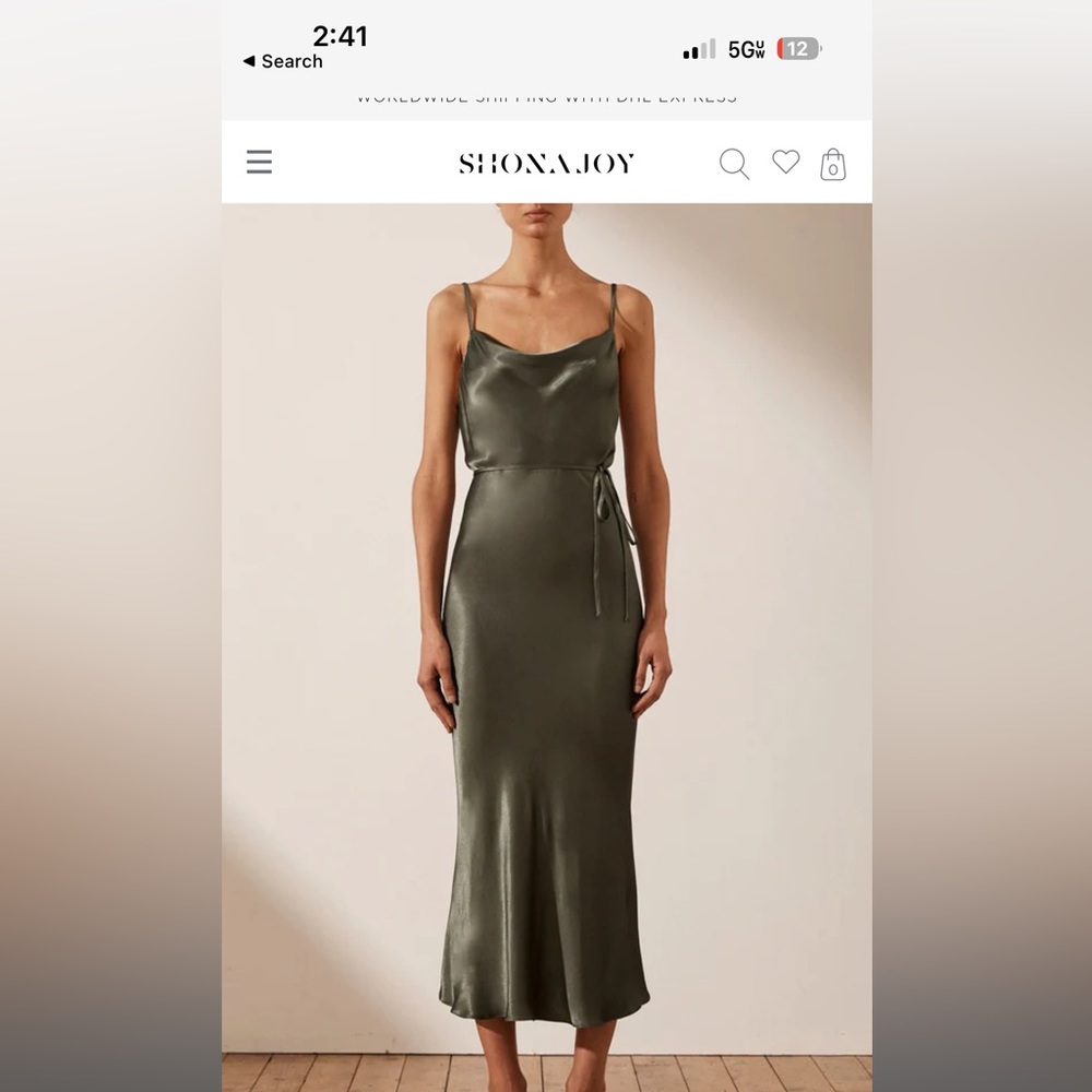 Shona Joy La Lune Bias Cowl Midi Dress - Color Olive Size 6